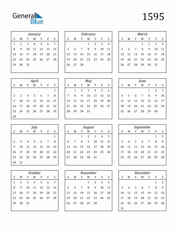 Blank Calendar 1595
