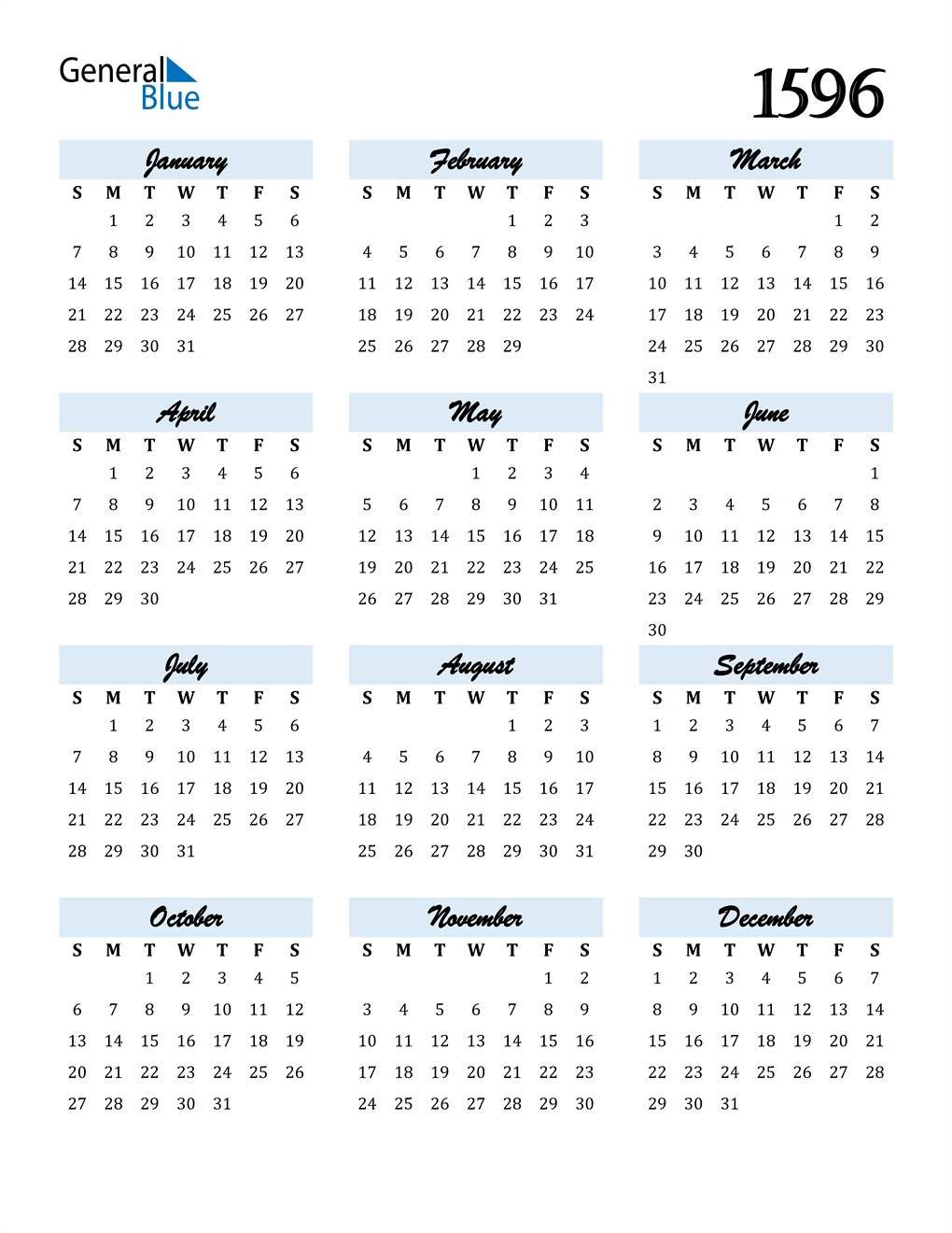 1596 Calendar (PDF, Word, Excel)