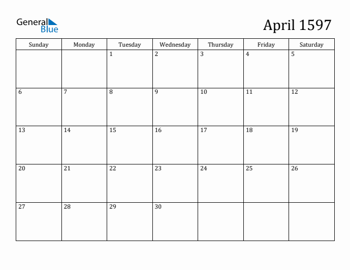 April 1597 Calendar