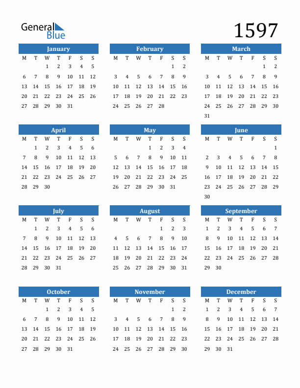 1597 Calendar