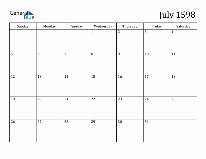 July 1598 Calendar