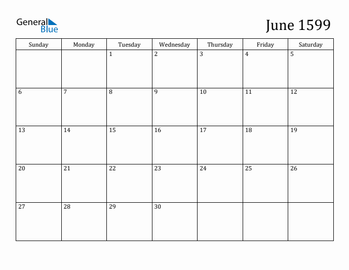 June 1599 Calendar