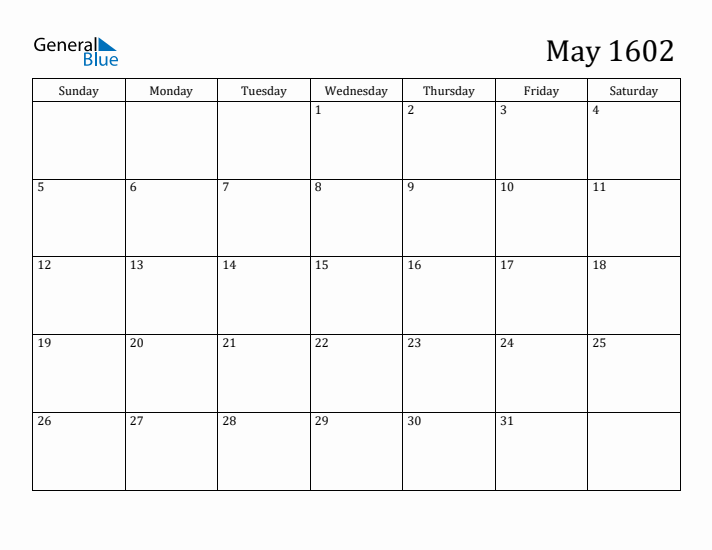 May 1602 Calendar