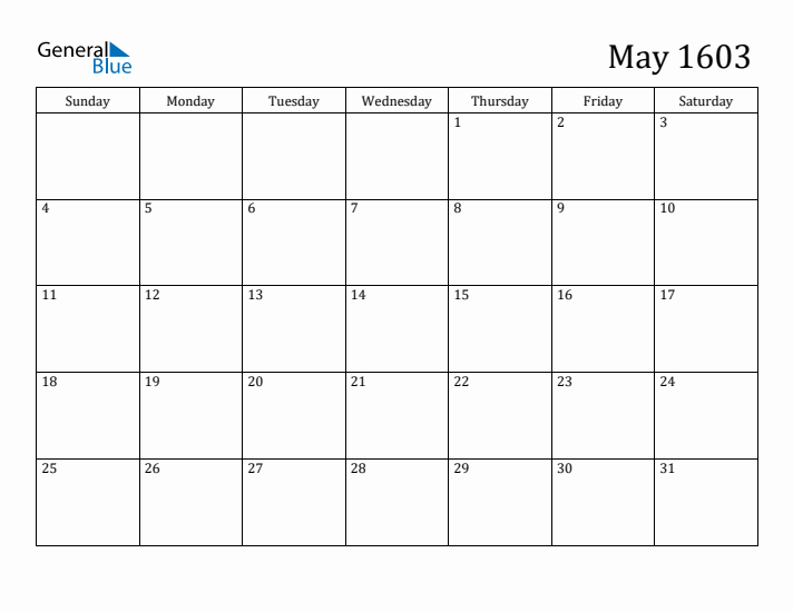 May 1603 Calendar