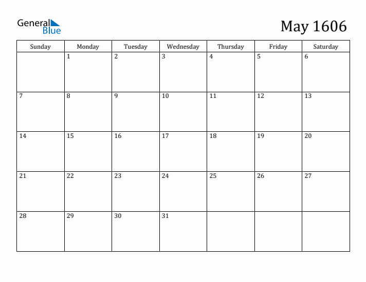 May 1606 Calendar