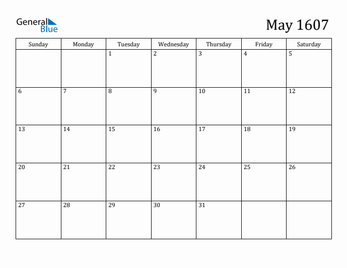 May 1607 Calendar