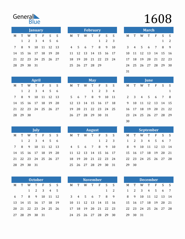 1608 Calendar