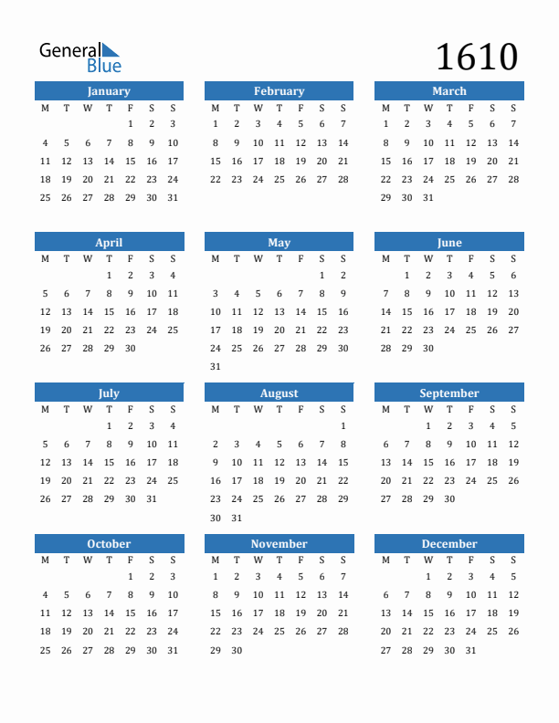 1610 Calendar