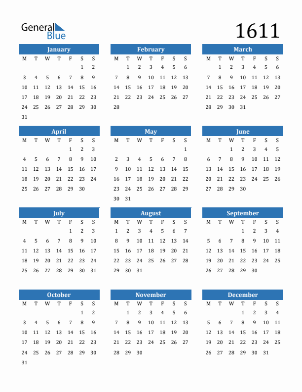 1611 Calendar