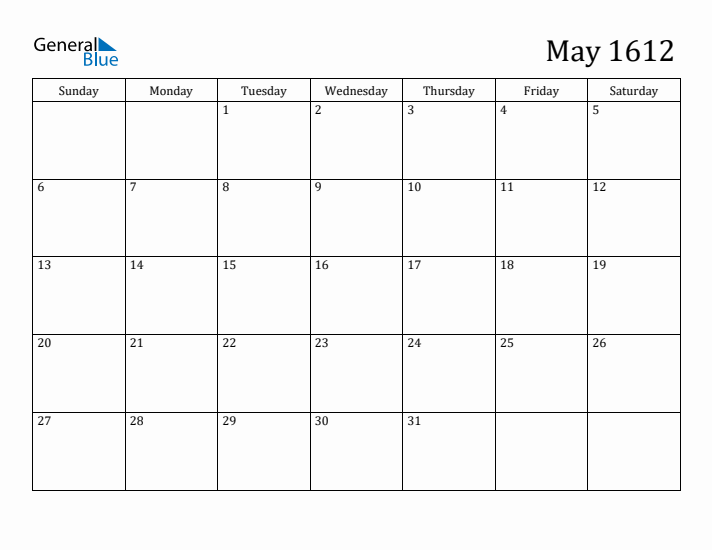 May 1612 Calendar