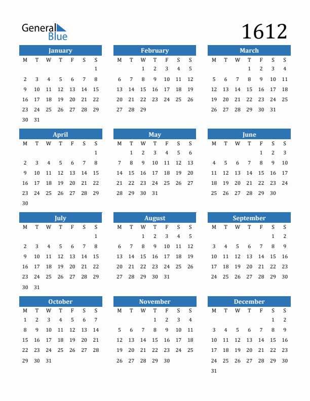 1612 Calendar