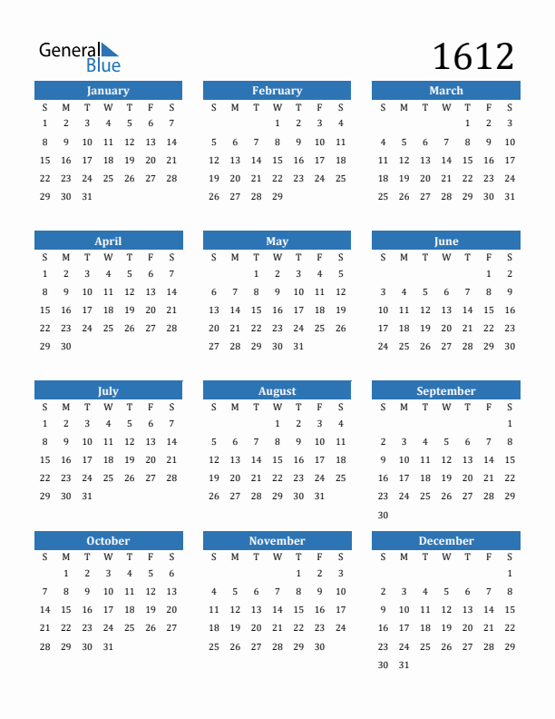 1612 Calendar