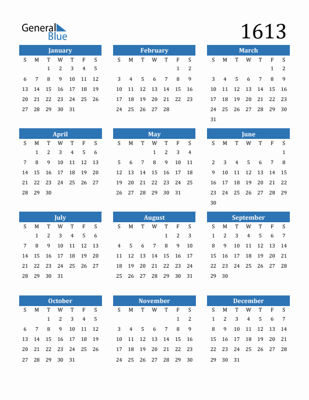 1613 Calendar