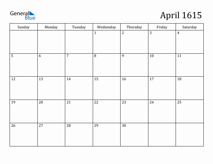 April 1615 Calendar