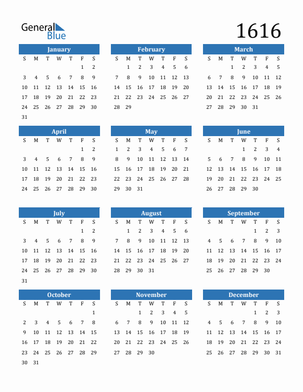 1616 Calendar