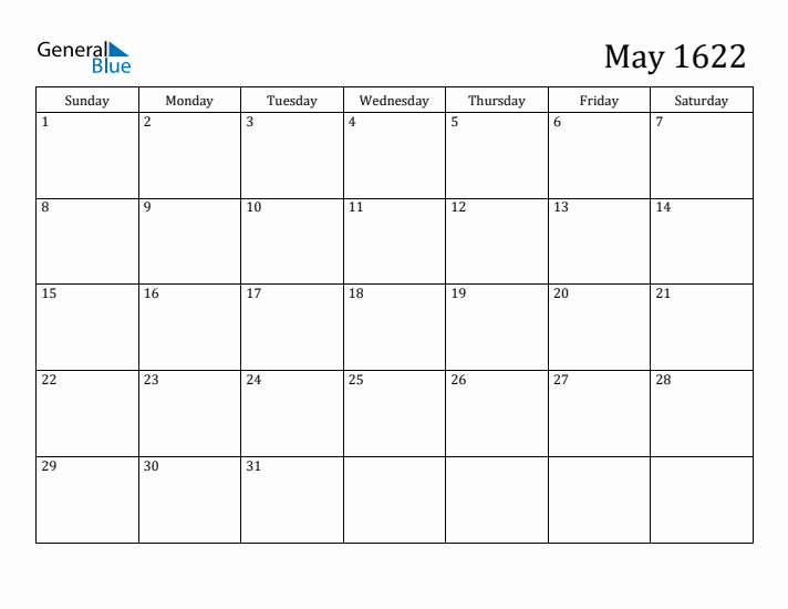 May 1622 Calendar