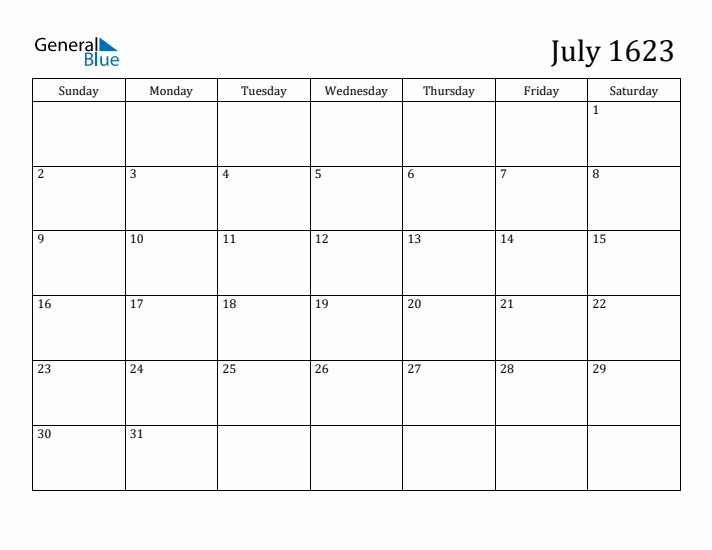 July 1623 Calendar