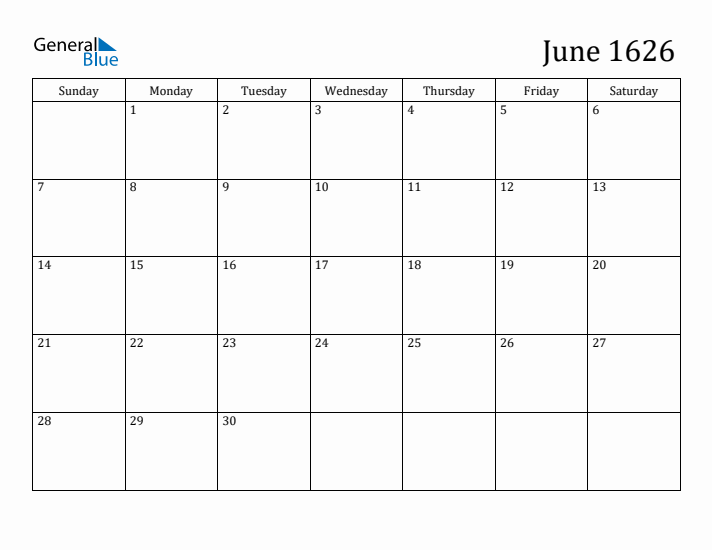 June 1626 Calendar