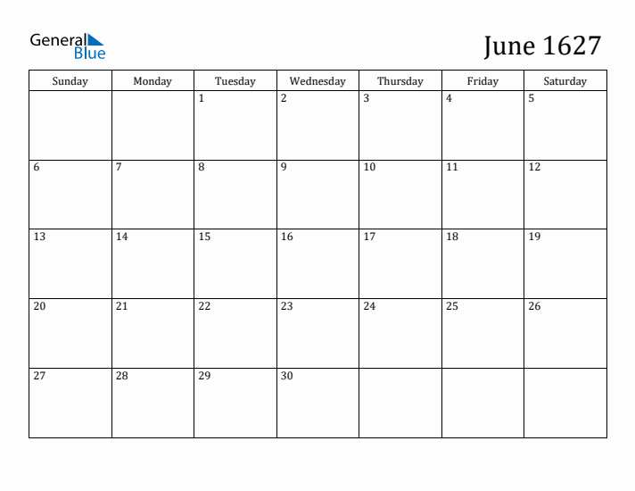 June 1627 Calendar