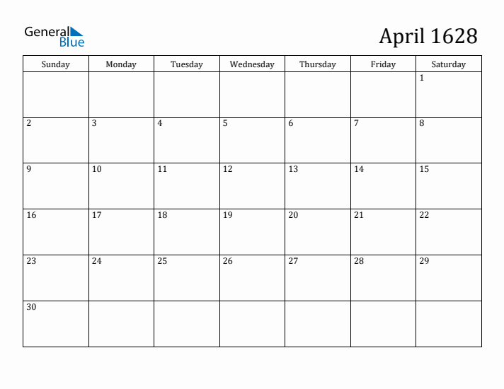 April 1628 Calendar