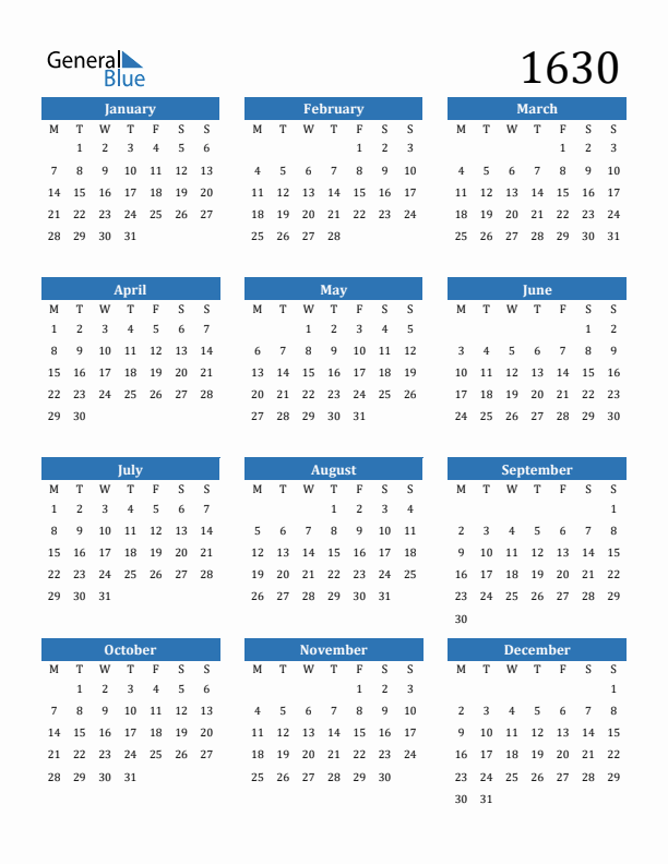 1630 Calendar