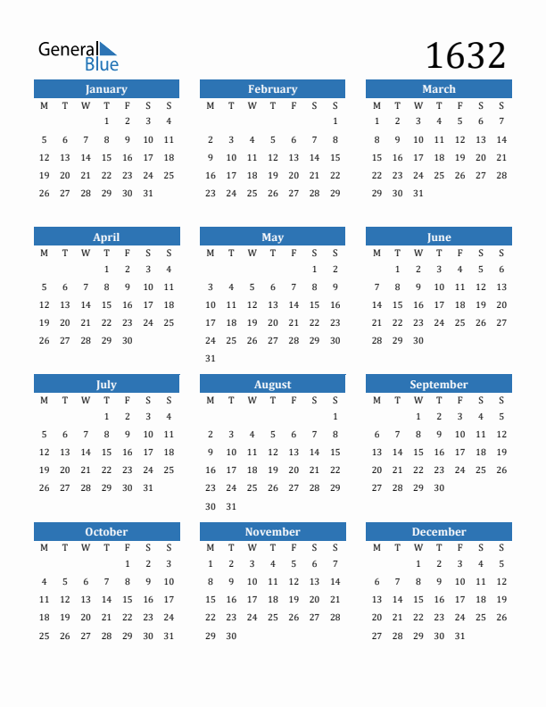 1632 Calendar