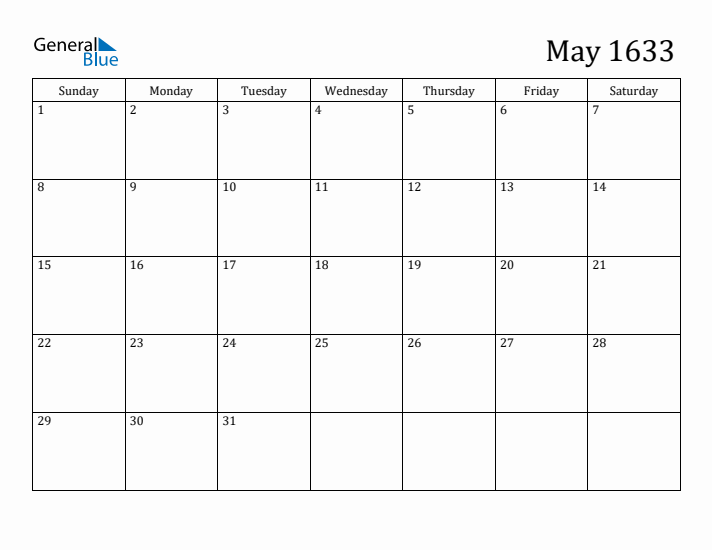 May 1633 Calendar