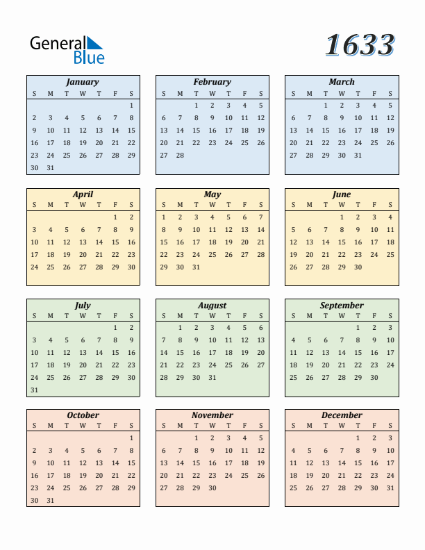 Free 1633 Calendars In Pdf Word Excel