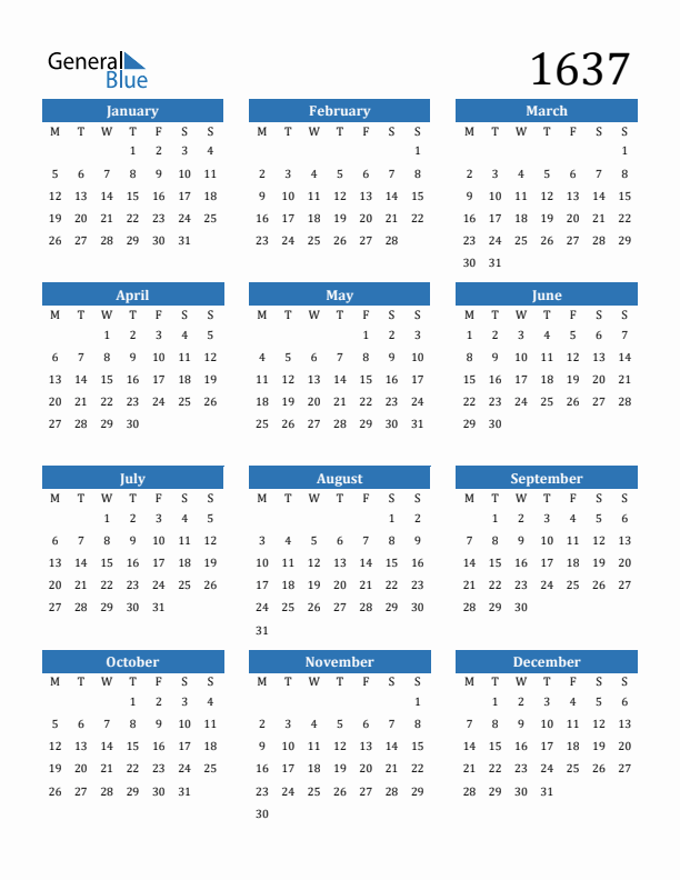 1637 Calendar