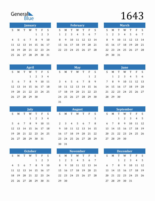 1643 Calendar