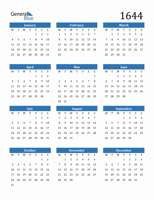 1644 Calendar