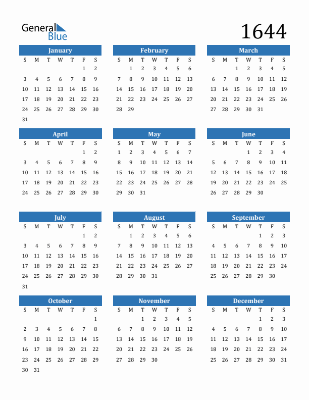 1644 Calendar