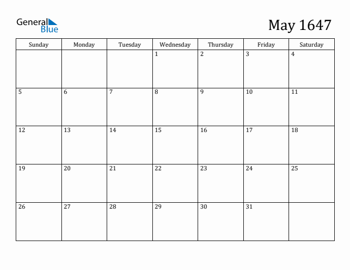 May 1647 Calendar