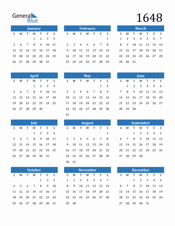 1648 Calendar