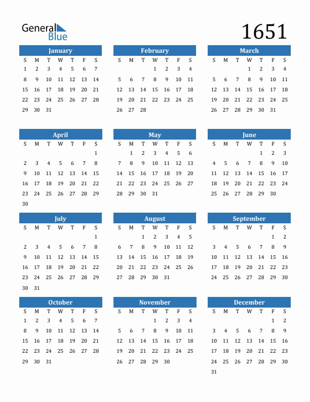 1651 Calendar