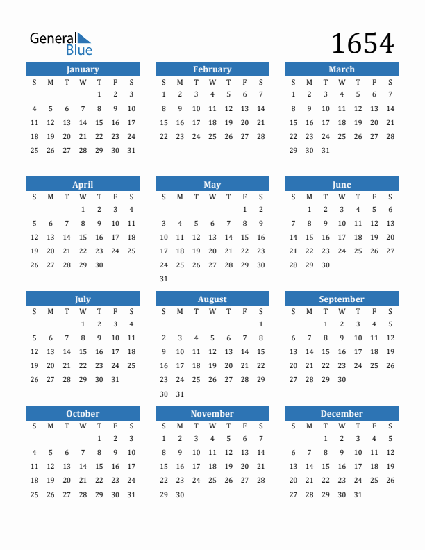 1654 Calendar