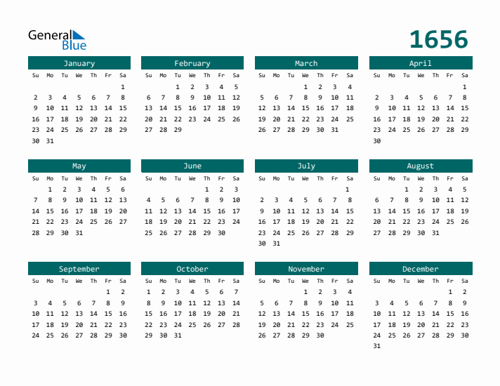 Downloadable 1656 Calendar
