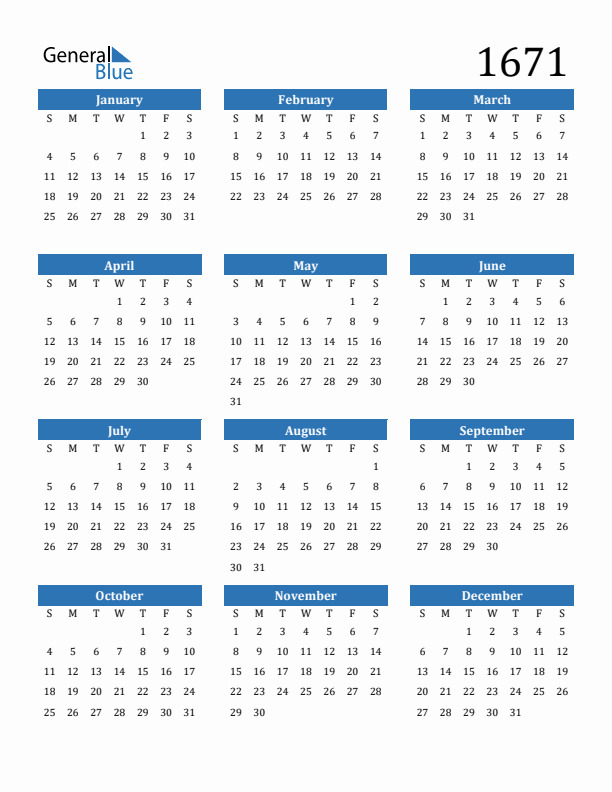 1671 Calendar