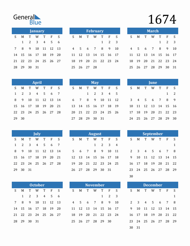 1674 Calendar