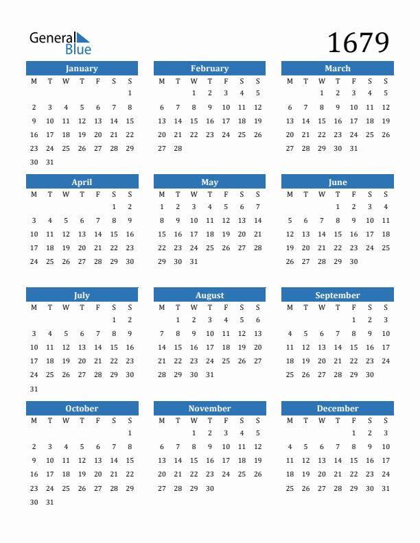 1679 Calendar