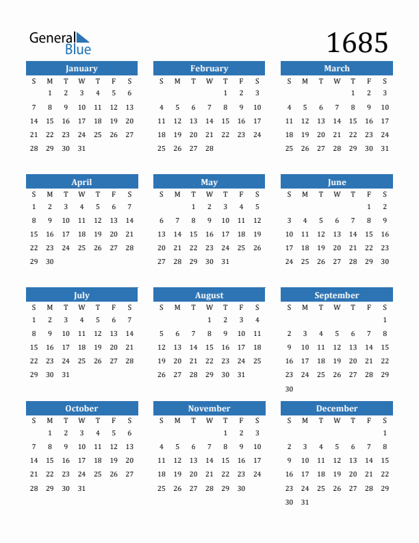 1685 Calendar