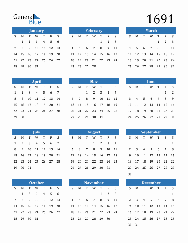 1691 Calendar