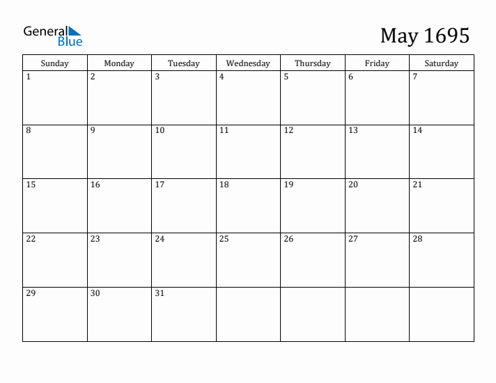 May 1695 Calendar