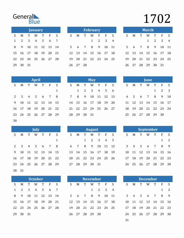 1702 Calendar