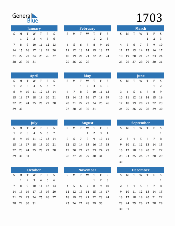 1703 Calendar