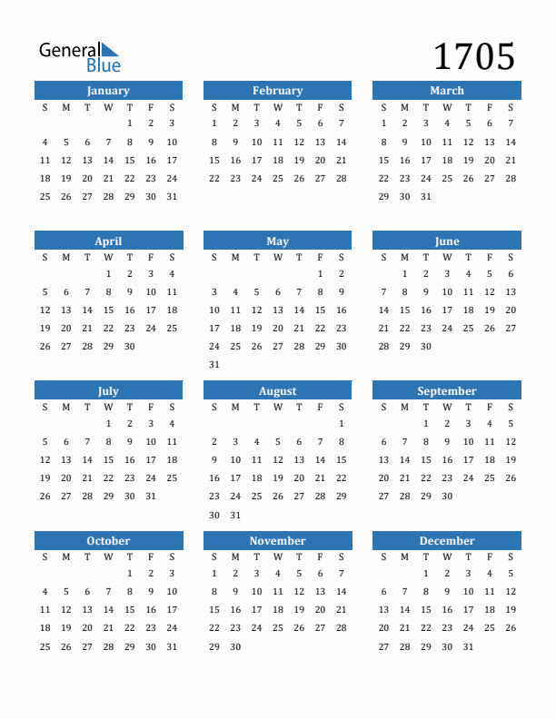 1705 Calendar