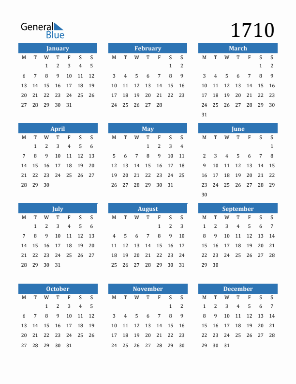 1710 Calendar