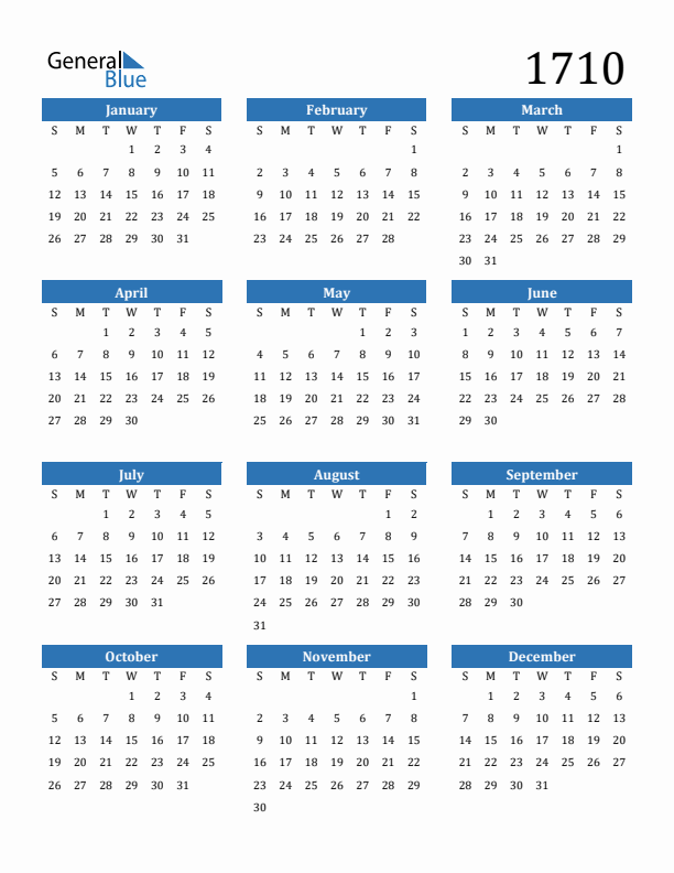 1710 Calendar