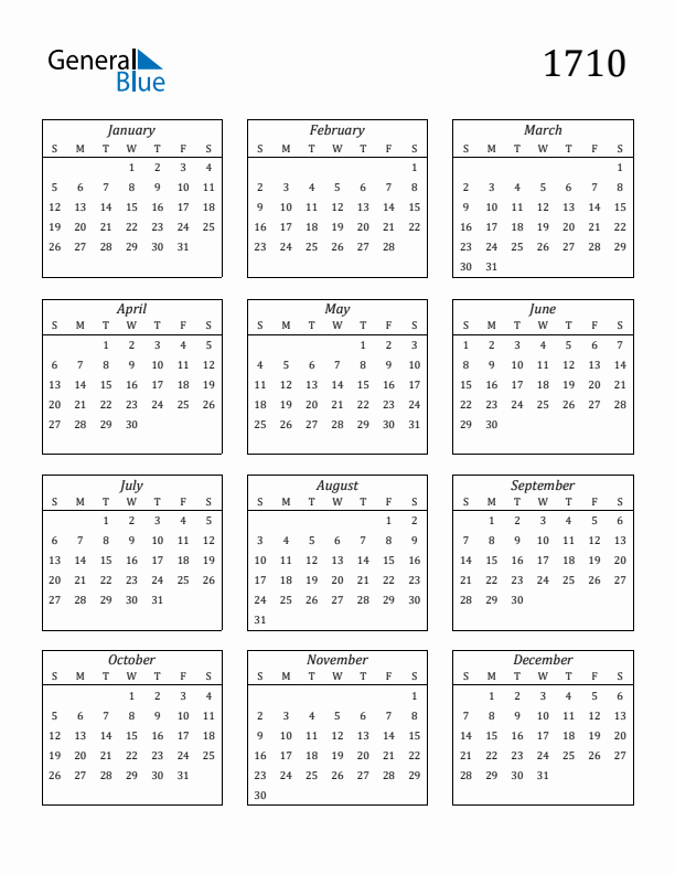 Blank Calendar 1710