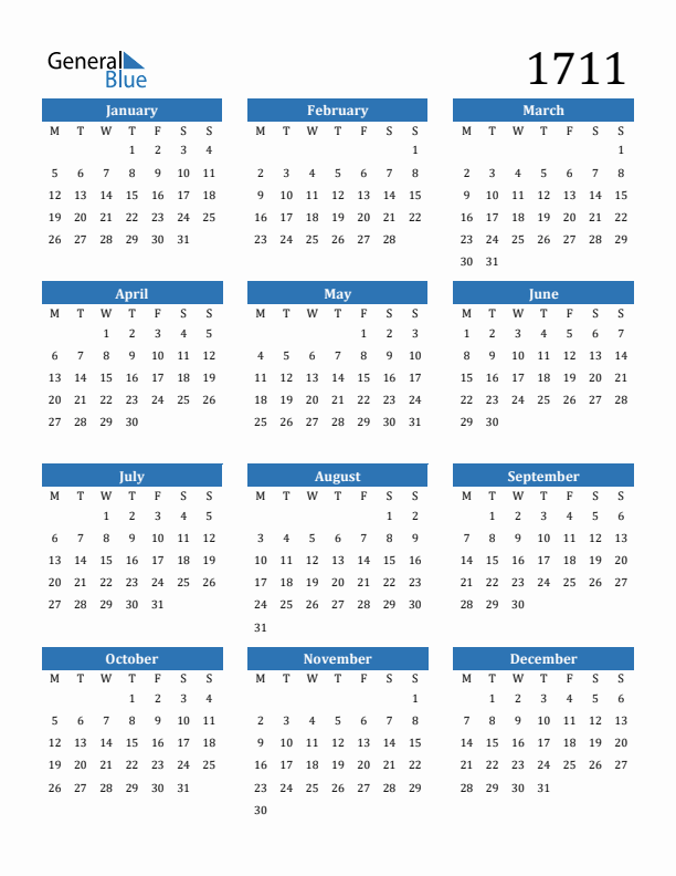 1711 Calendar